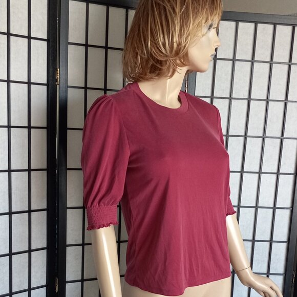 Lucky Brand Women's Maroon Modal Polyester Crewneck Half Sleeve Top Size M - Picture 3 of 8
